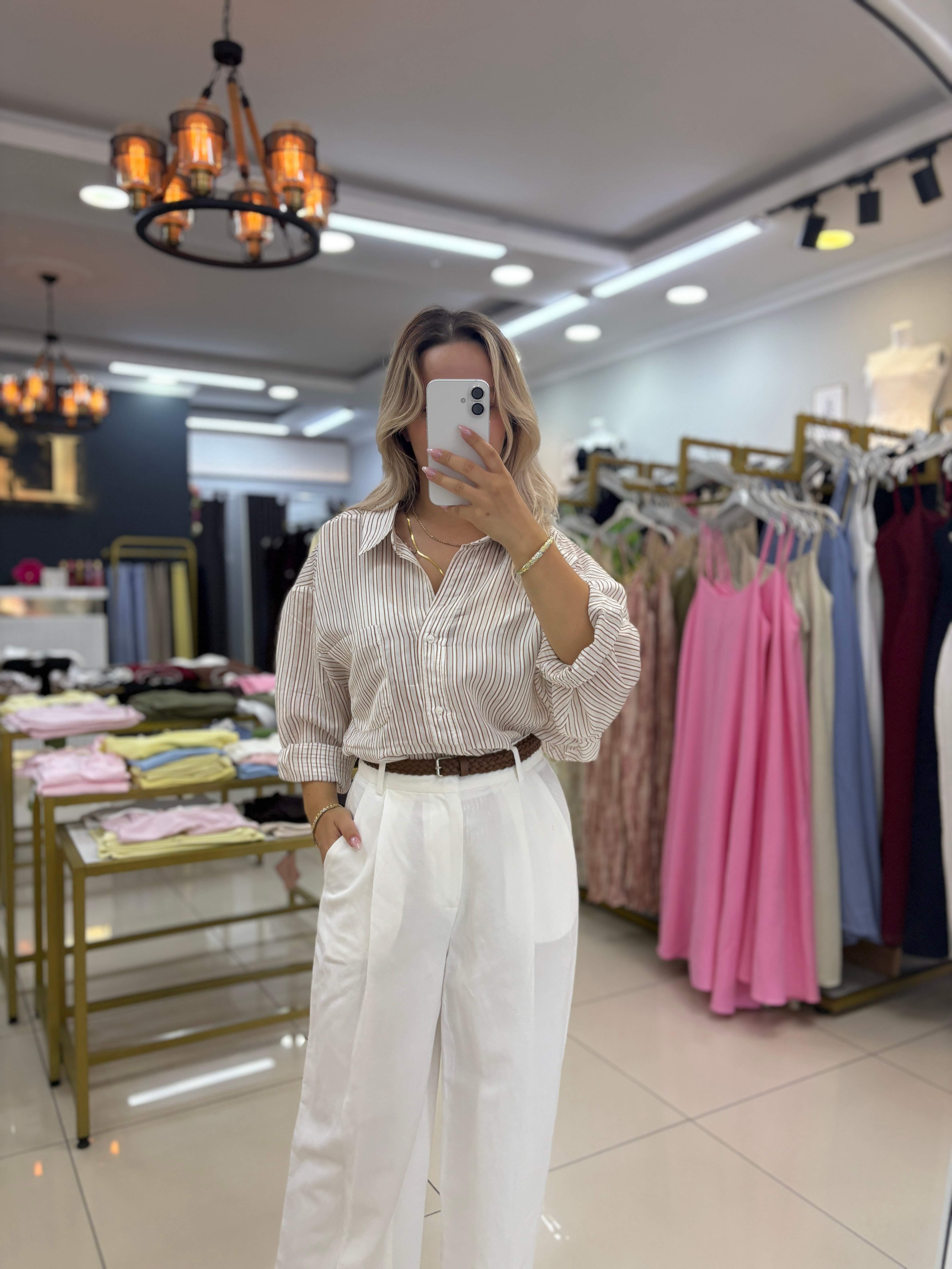 BEYAZ KEMERLİ KETEN PANTOLON