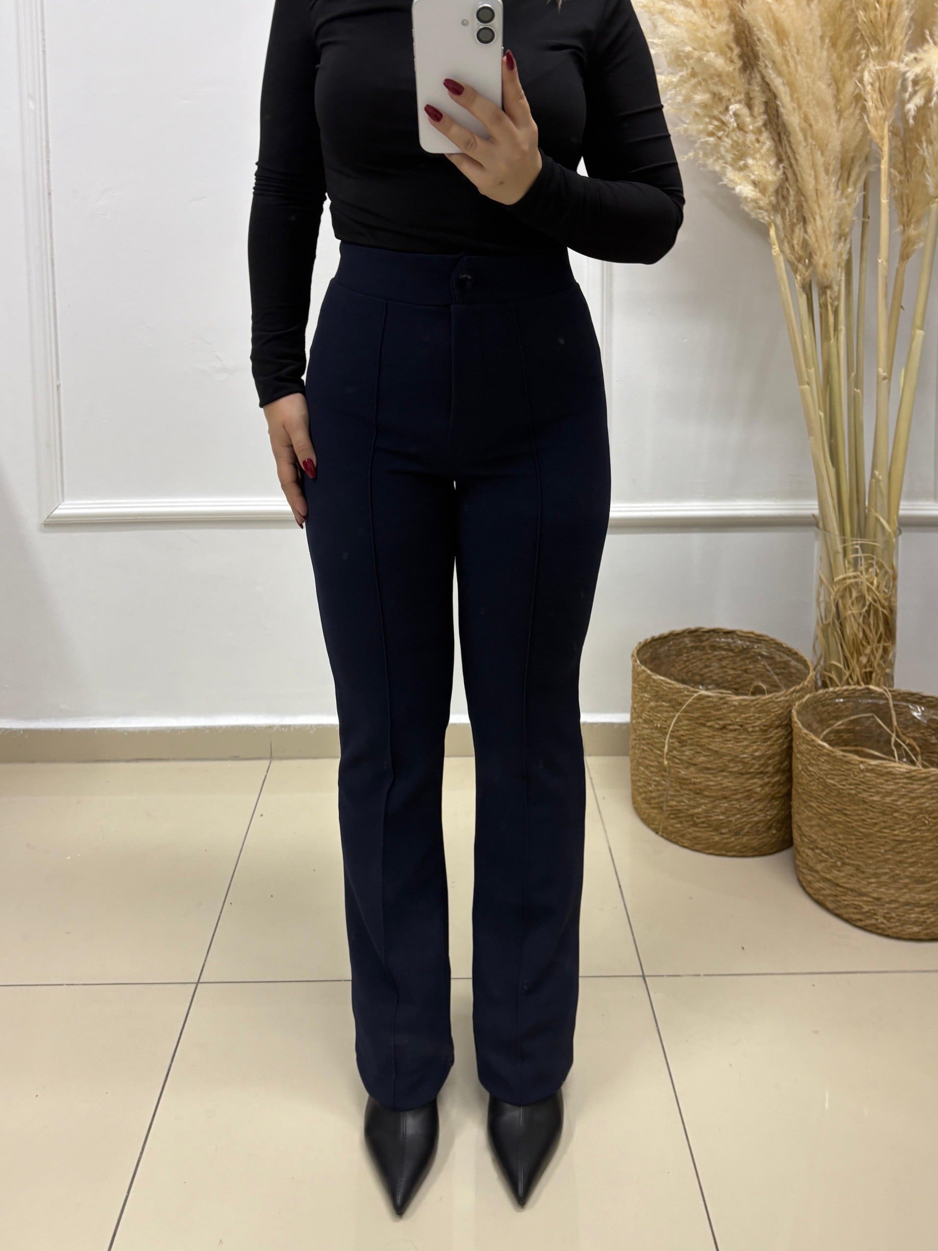 LACİVERT LİKRALI KREP PALAZZO PANTOLON