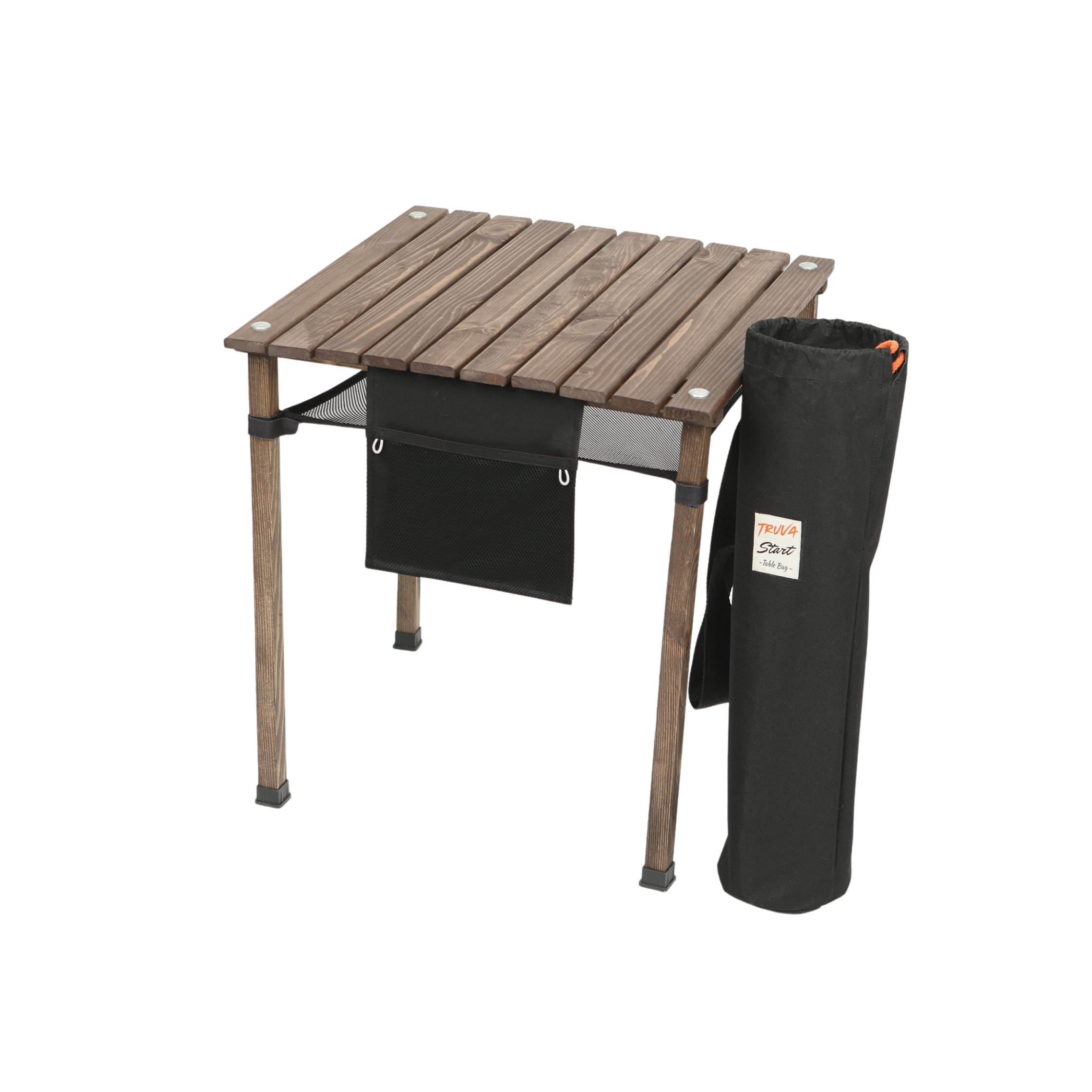 Truva Start 50x50 Katlanır Ahşap Ceviz Renk  Piknik ve Kamp Masası - Alt Fileli ve Özel Taşıma Çantalı