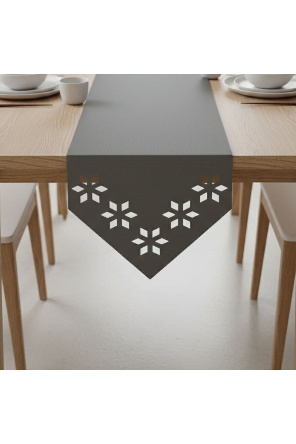 1 Adet Deri Runner-40x140 cm-Çiçek Desenli Runner