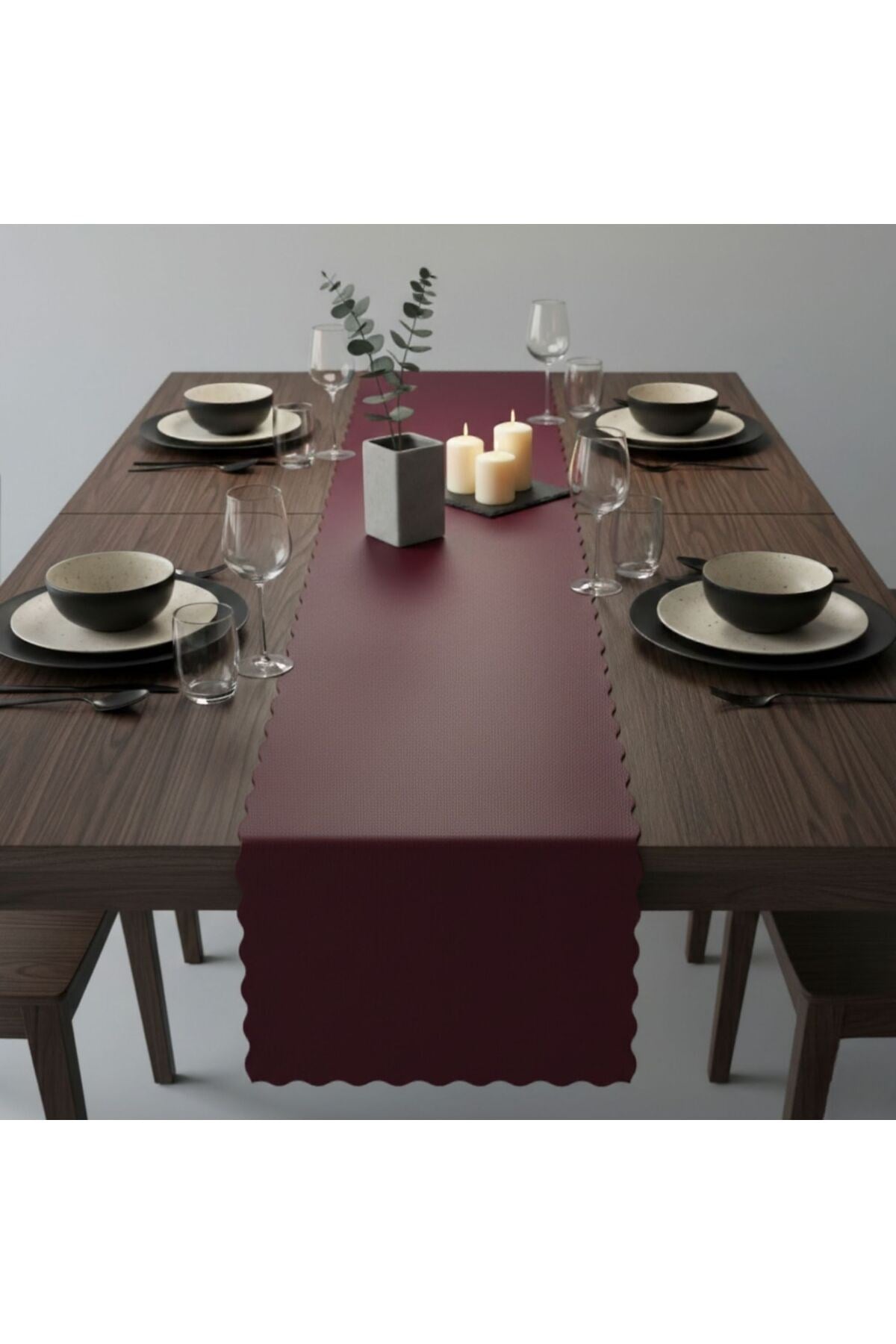1 Adet Deri Runner-40x140 cm-Fırfır Desenli Runner