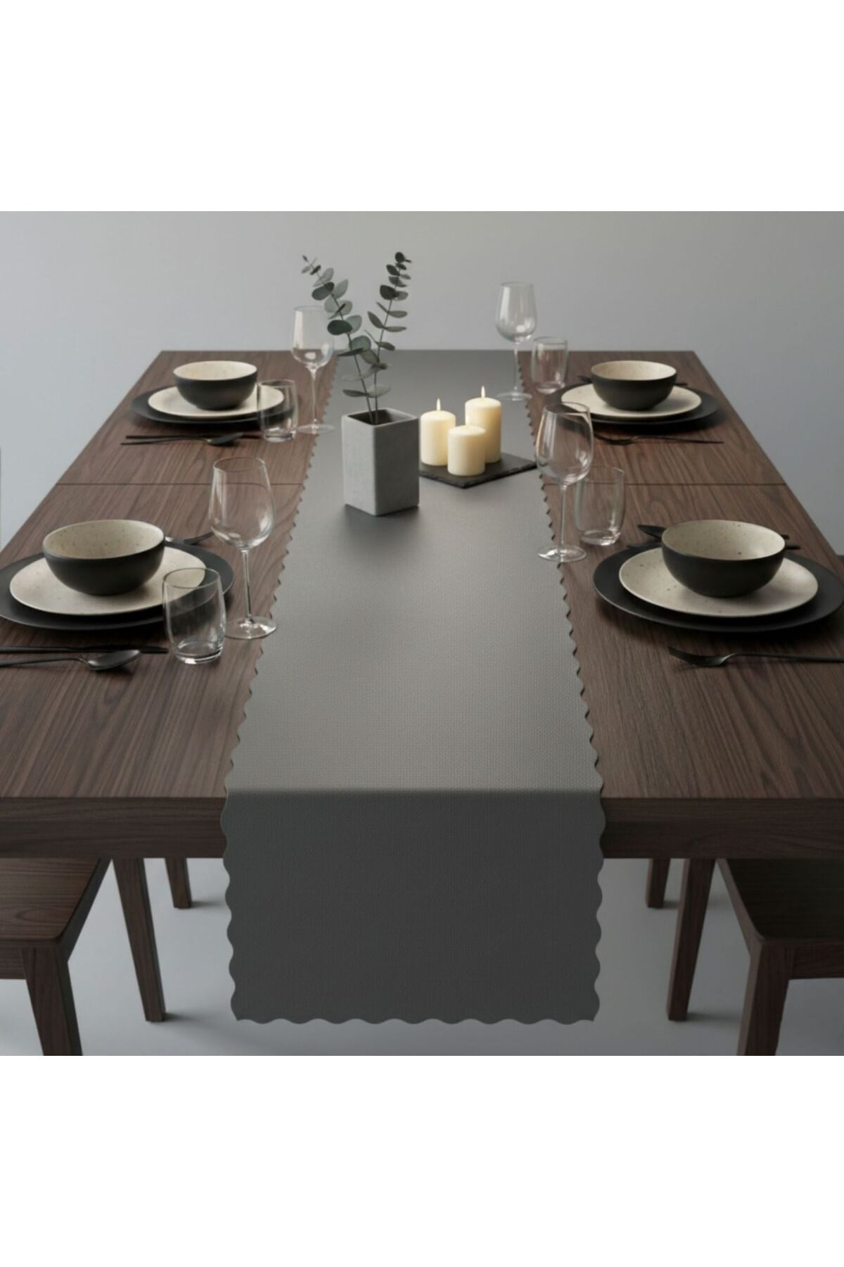 1 Adet Deri Runner-40x140 cm-Fırfır Desenli Runner