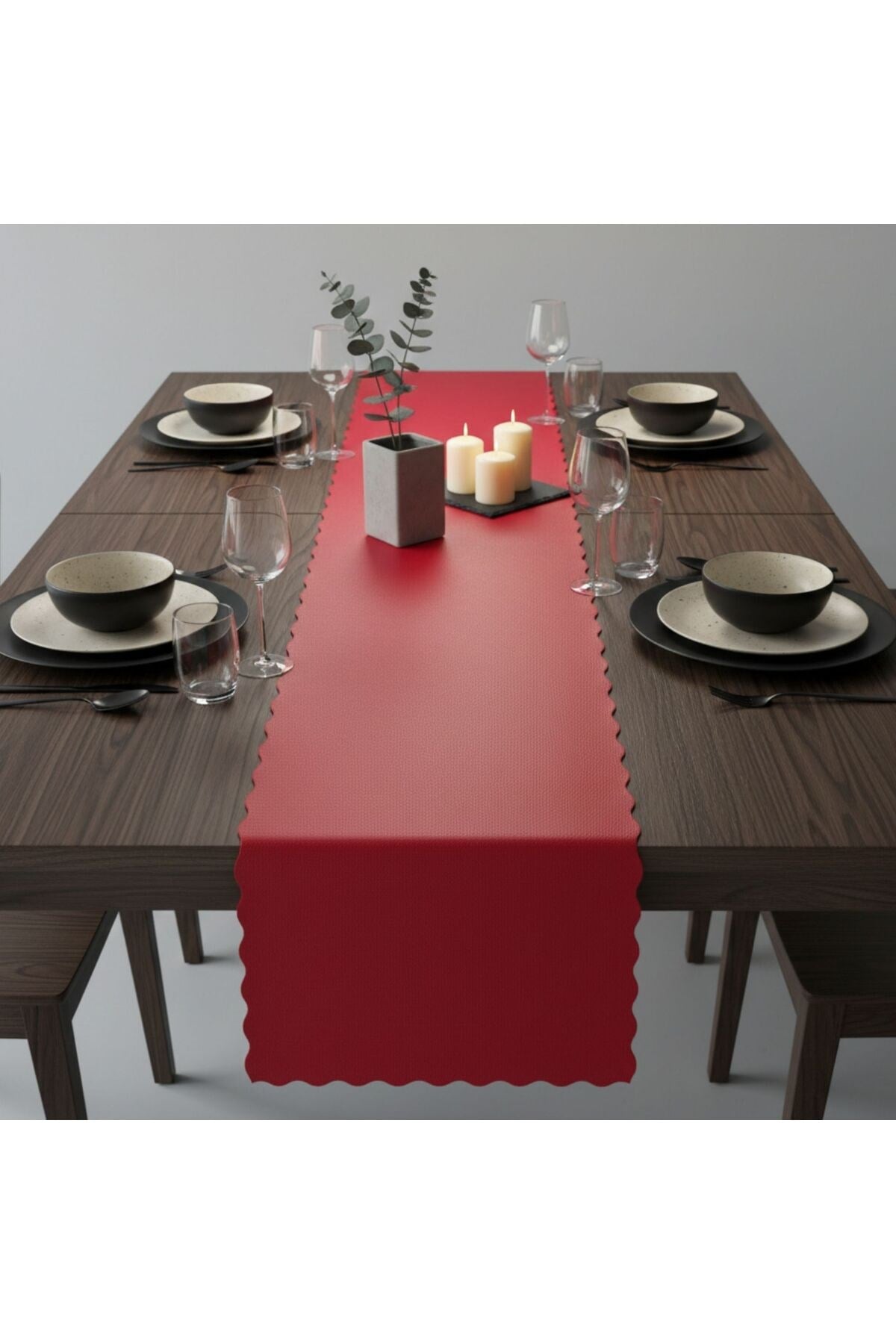 1 Adet Deri Runner-40x140 cm-Fırfır Desenli Runner