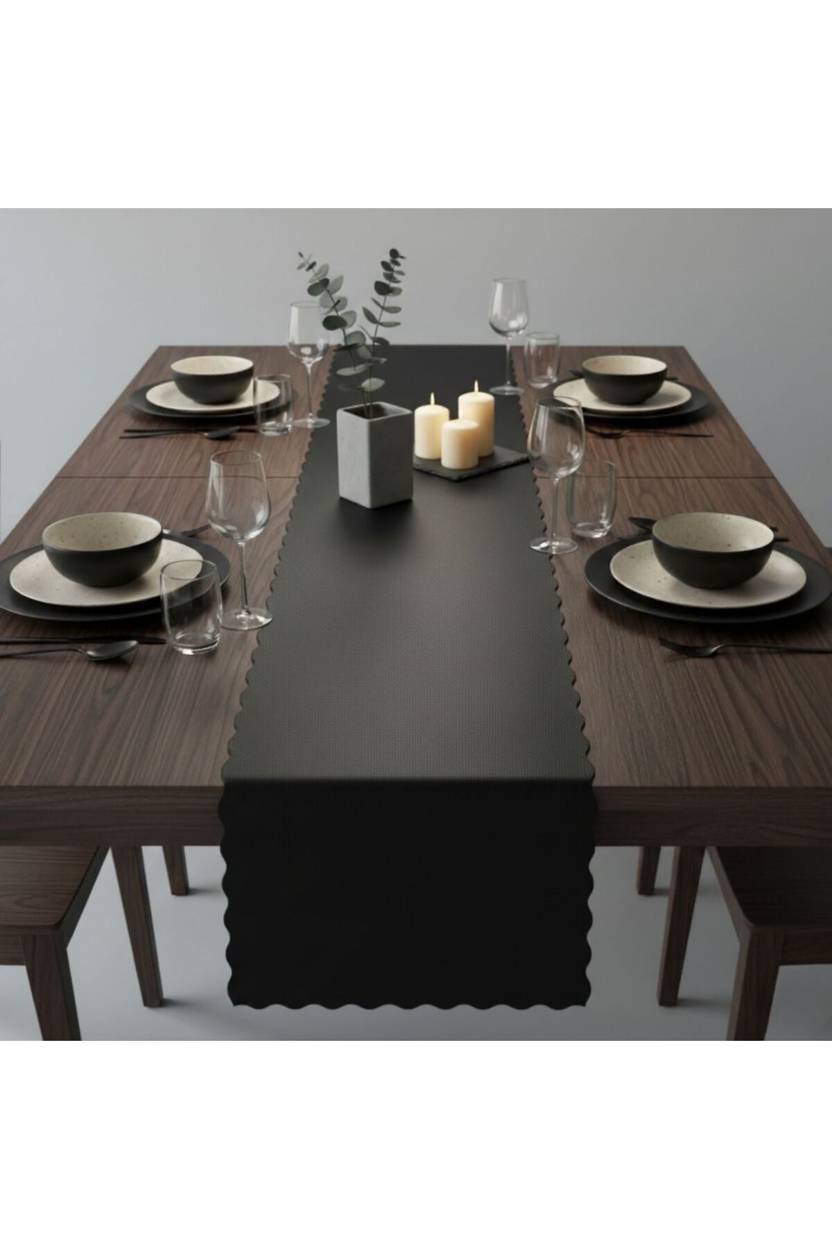 1 Adet Deri Runner-40x140 cm-Fırfır Desenli Runner