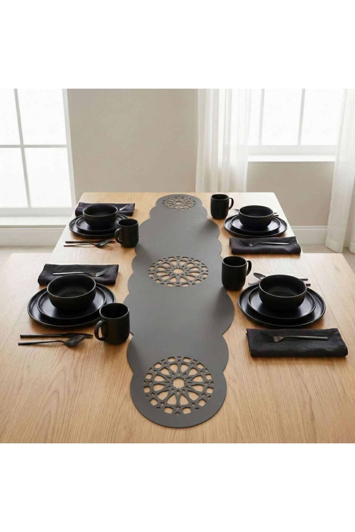 1 Adet Deri Runner-40x140 cm-Yıldız Desenli Runner