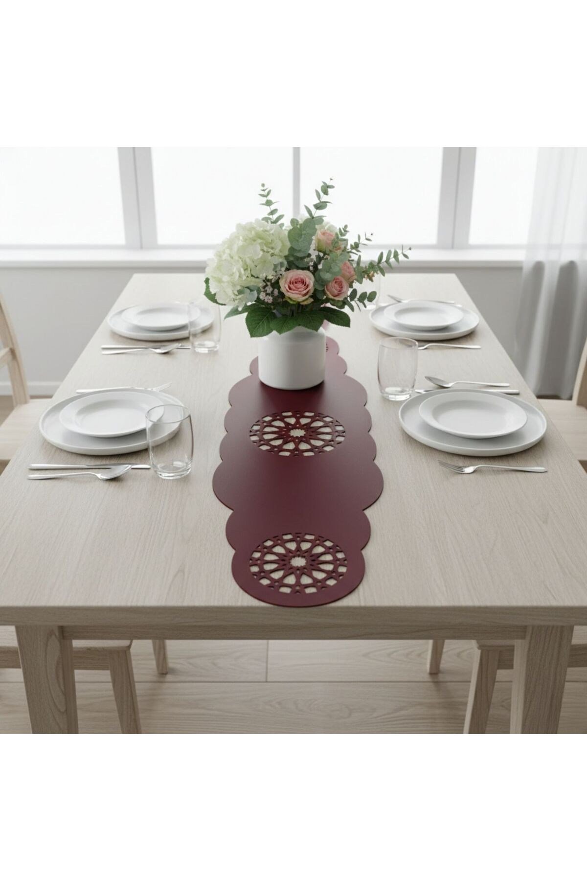 1 Adet Deri Runner-40x140 cm-Yıldız Desenli Runner