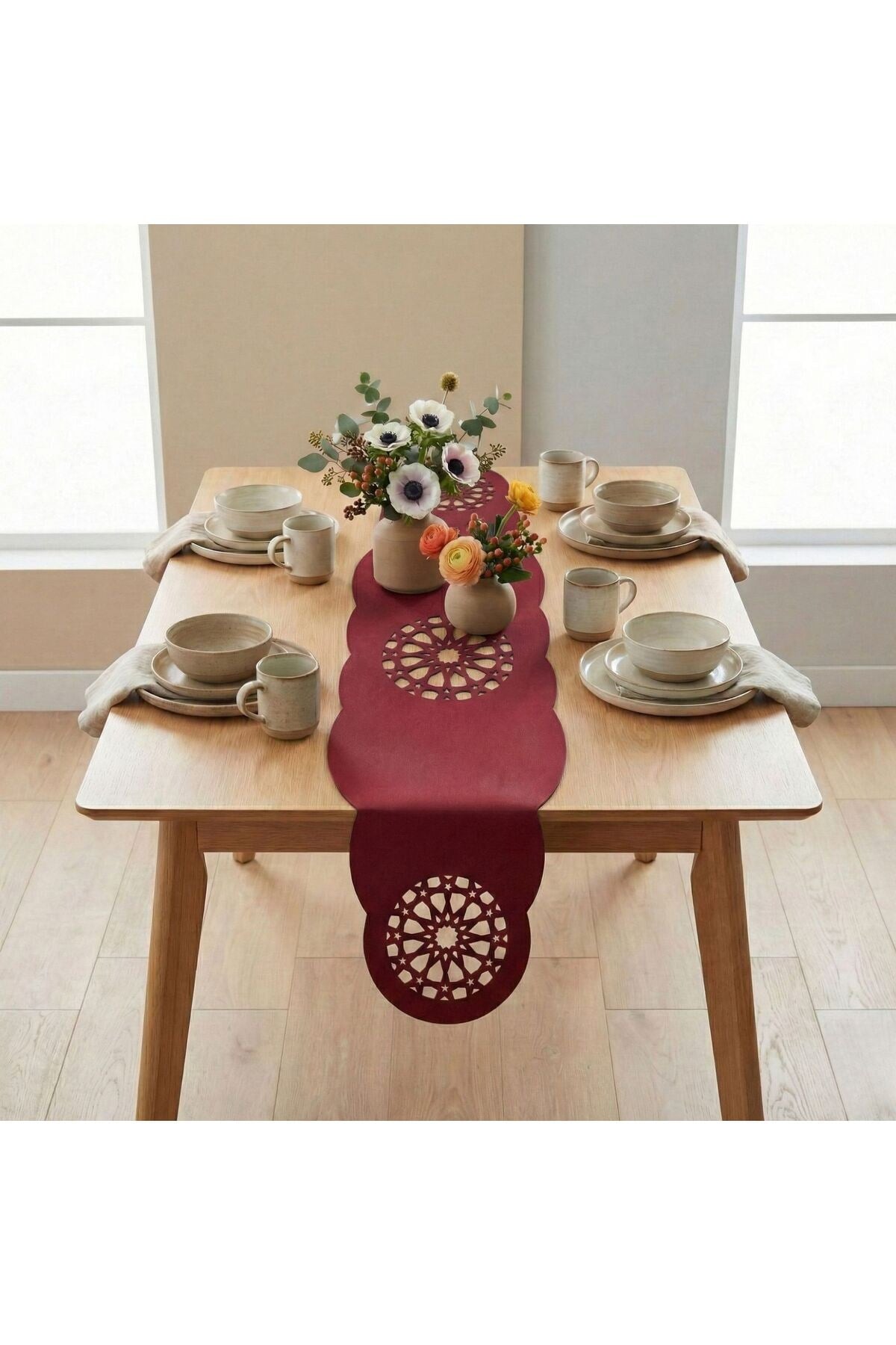1 Adet Deri Runner-40x140 cm-Yıldız Desenli Runner