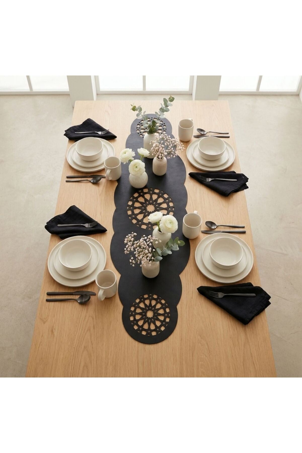 1 Adet Deri Runner-40x140 cm-Yıldız Desenli Runner
