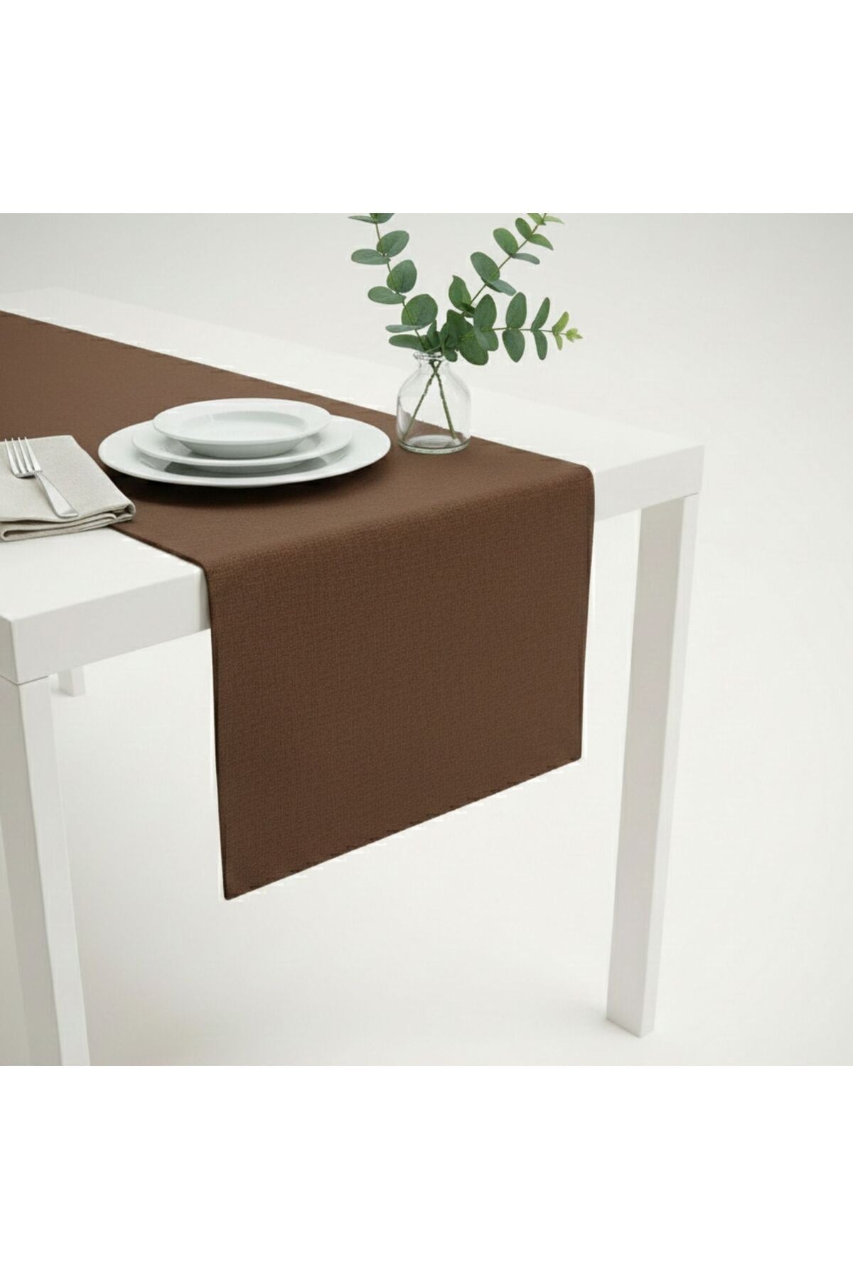 100% Pamuk Kumaş Kahverengi Runner 40X140