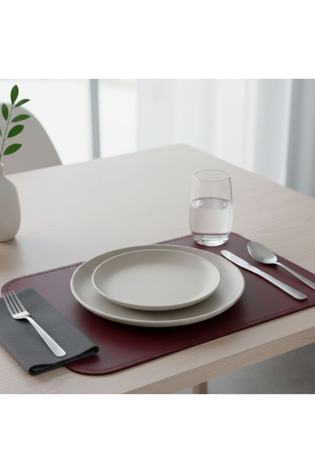 2 Adet Deri Mürdüm Çift Taraflı Kenar Dikişli Amerikan Servis 33x44 cm-Kolay Silinebilir Supla