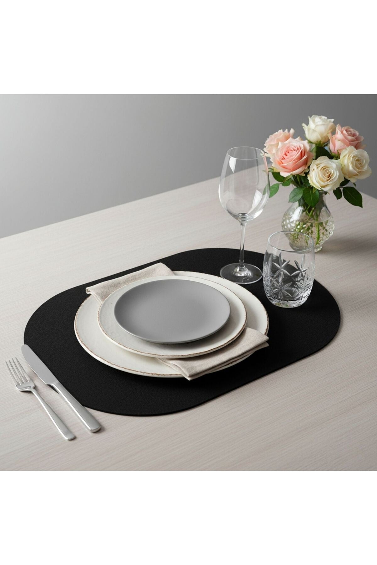 2 Adet Keçe Siyah Tam Oval Amerikan Servis Supla 33x44 cm