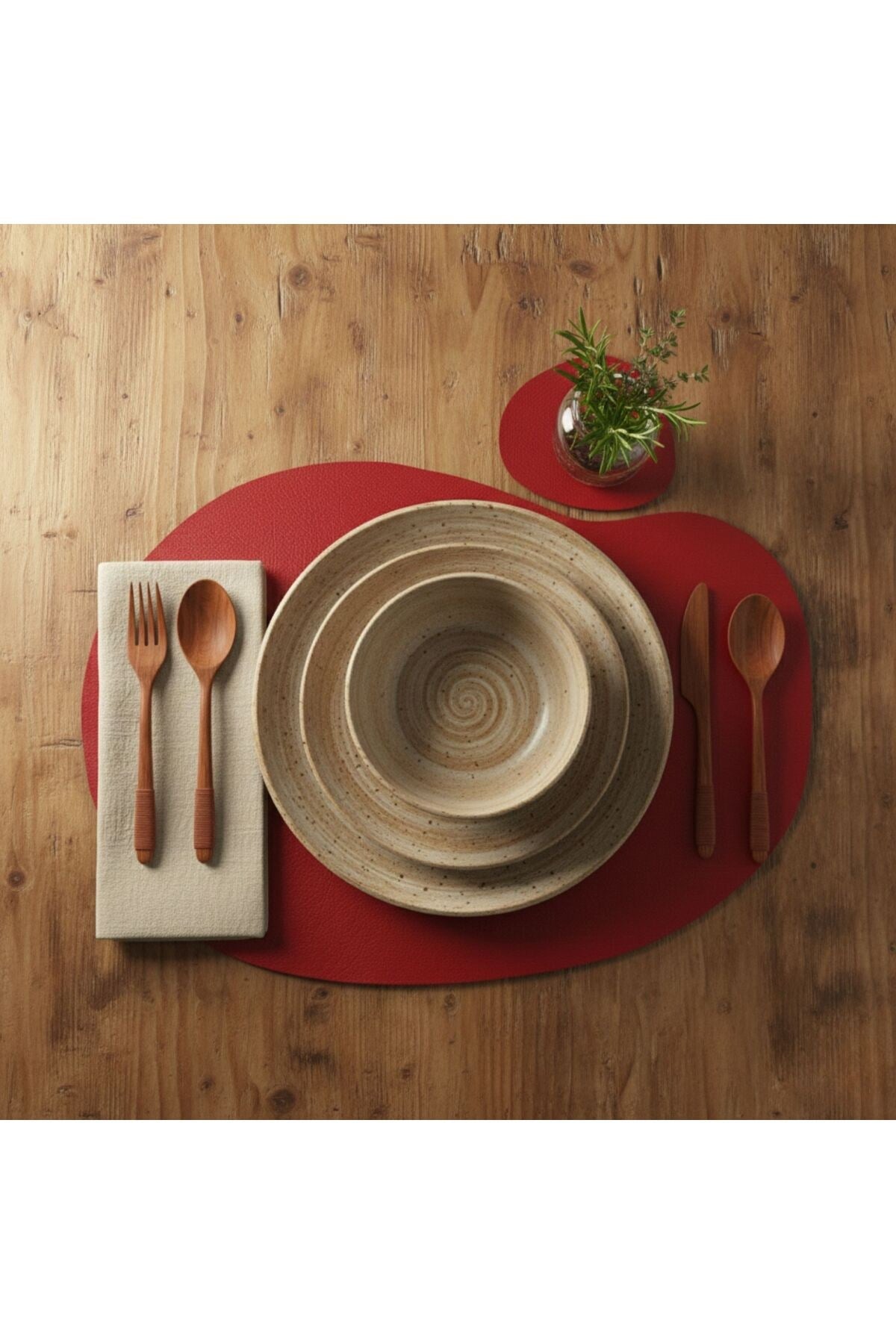 2 Kişilik 4 parça Deri Amerikan Servis 30x44 cm-Silinebilir Supla-Kendinden Bardak Altlıklı
