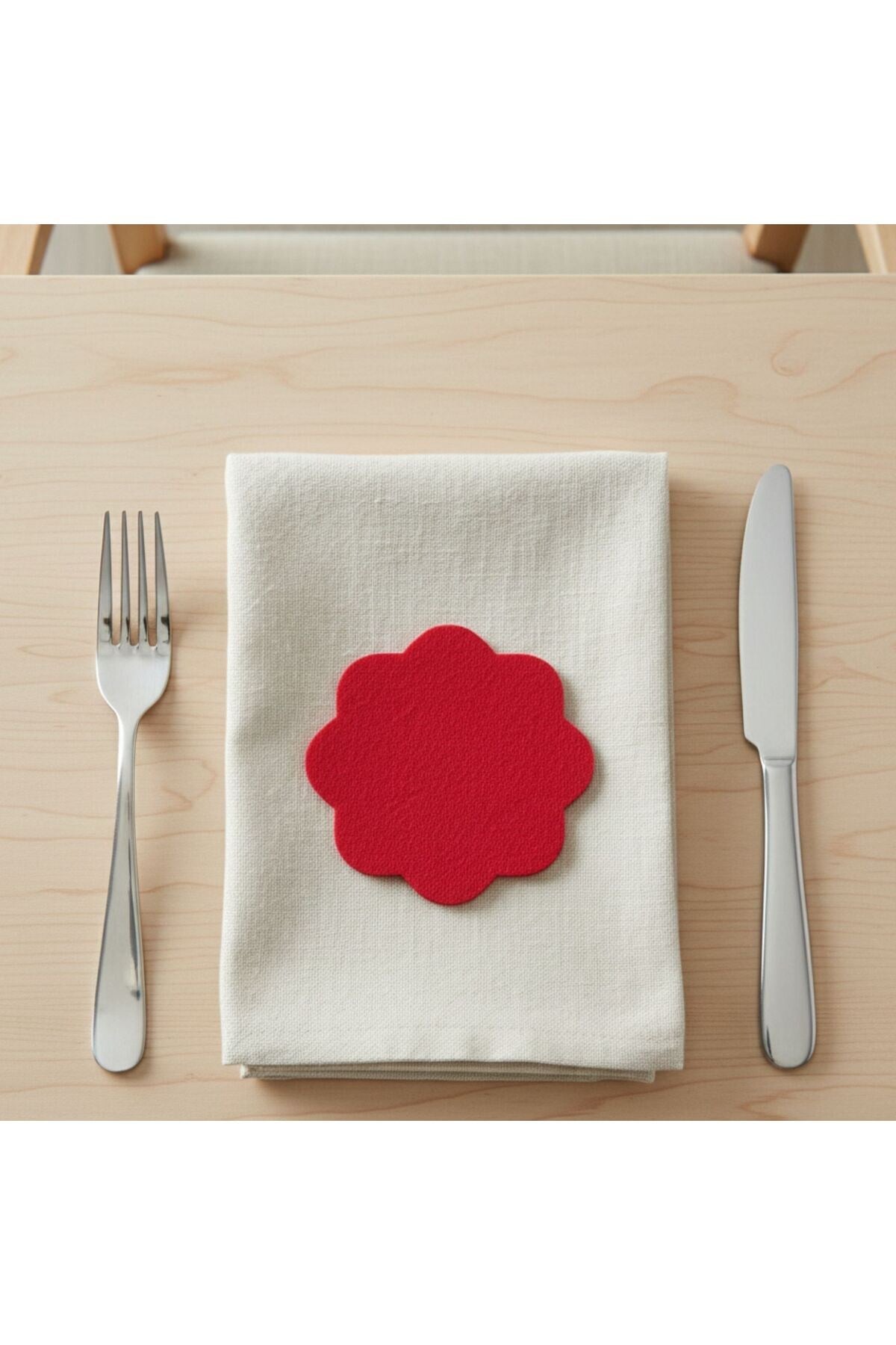 Keçe Bardak Altlığı 4lü Set Kırmızı 10x10 cm