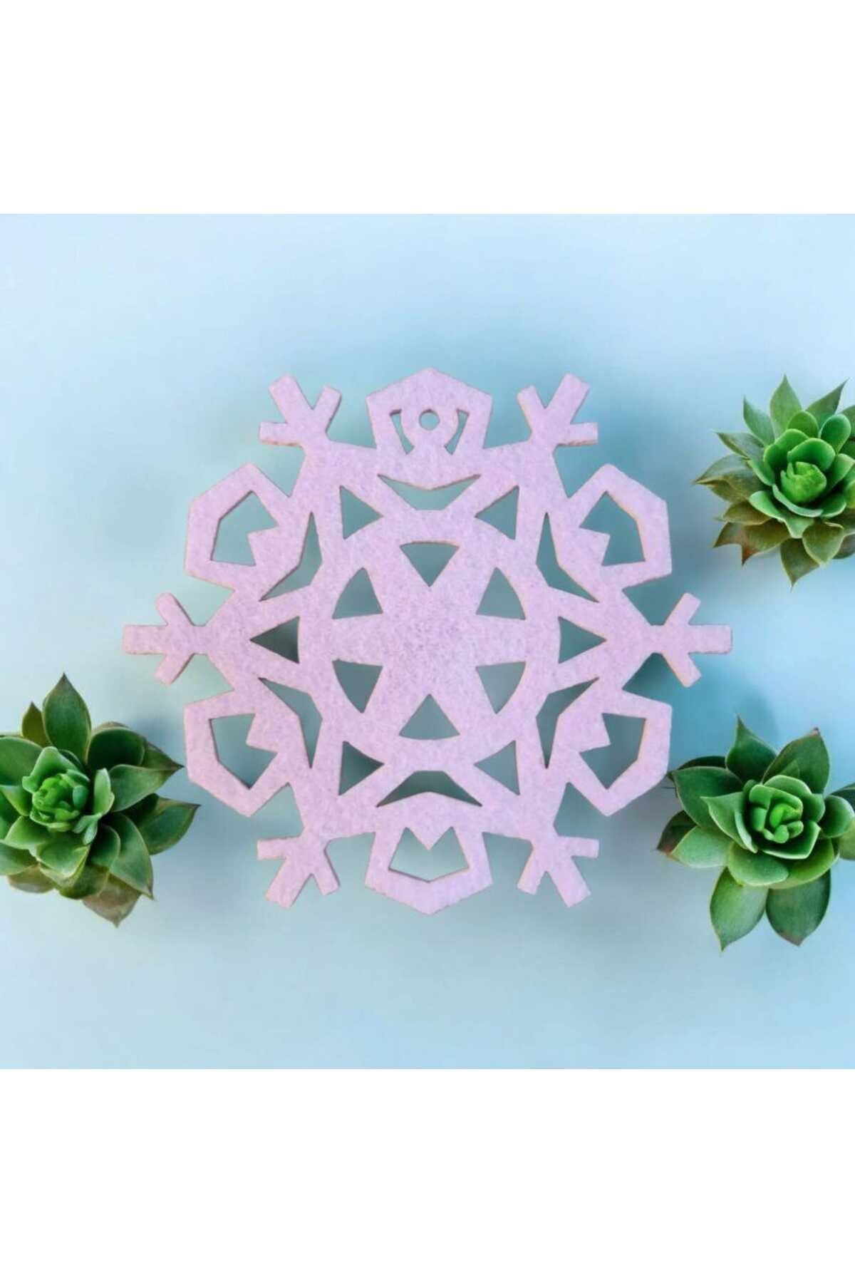 Keçe Bardak Altlığı 4lü Set Yuvarlak Pembe Kar Tanesi 10 cm Çap