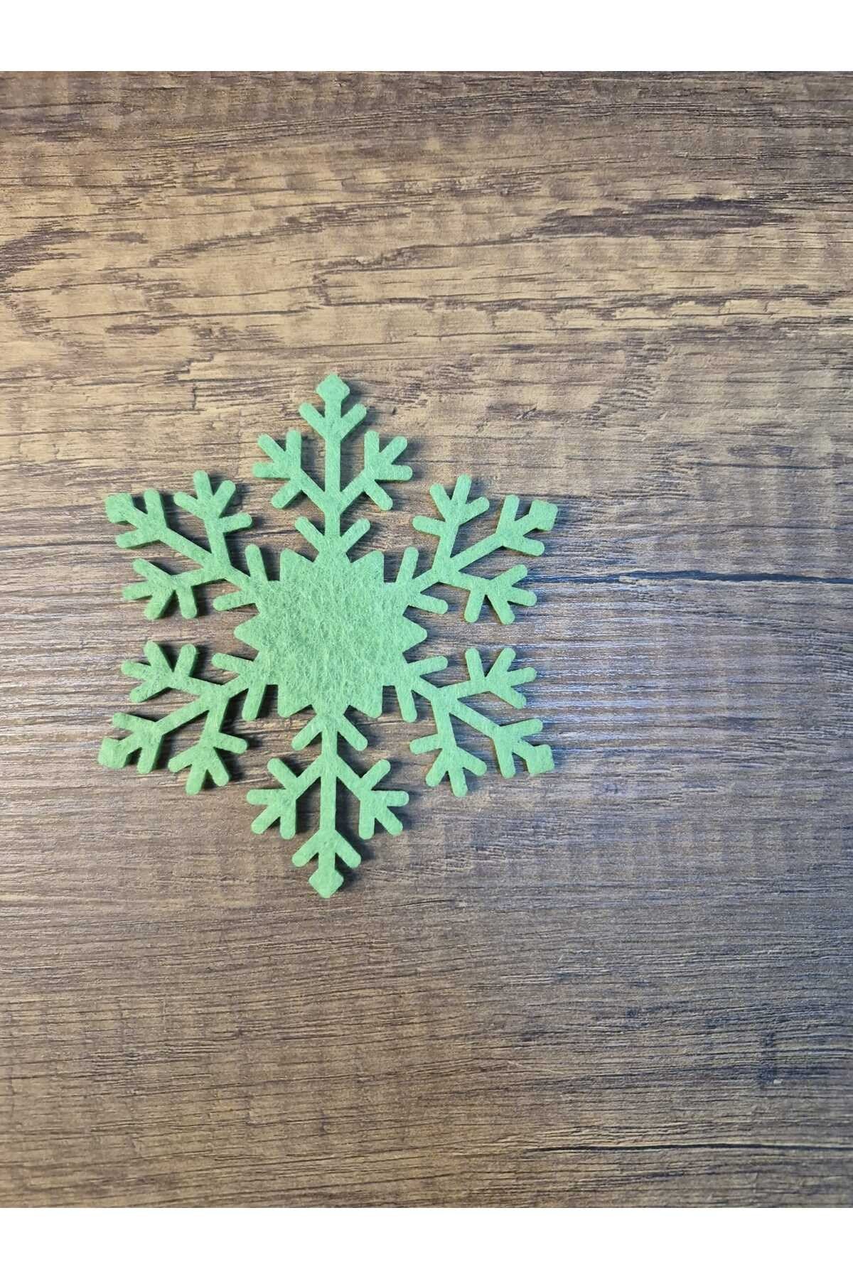 Keçe Bardak Altlığı 4lü Set Yuvarlak Yeşil Kar Tanesi 10 cm Çap