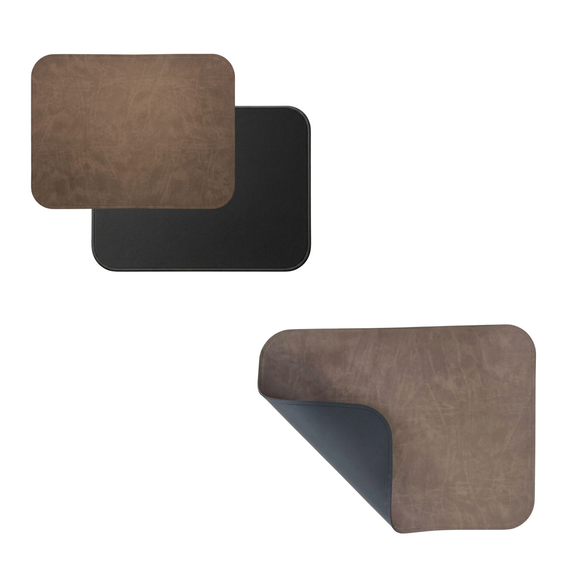Premium Çift Yüz Kenar Dikişli Deri Amerikan Servis – Siyah-Vizon Çift Renk 33×44 cm Dikdörtgen