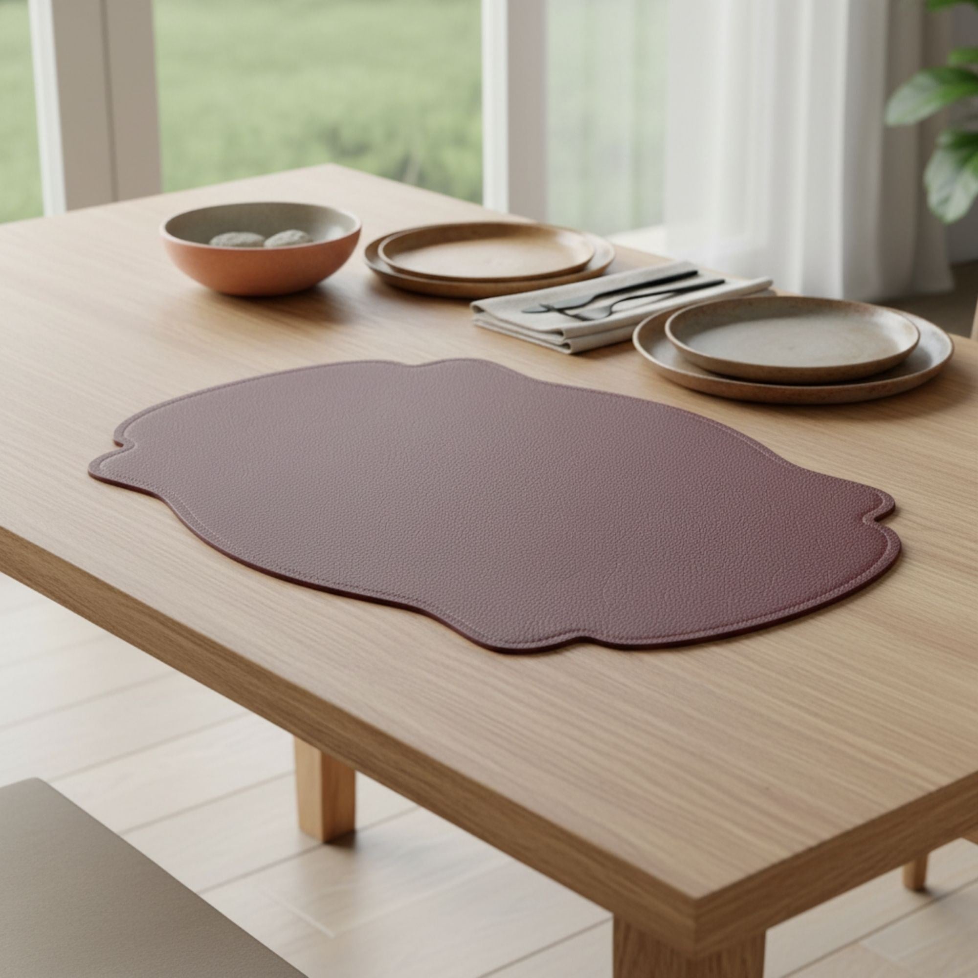 Premium Çift Yüz Kenar Dikişli Deri Amerikan Servis – Bordo Renk 33×44 cm 