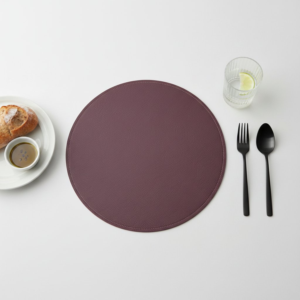 Premium Çift Yüz Kenar Dikişli Deri Amerikan Servis – Bordo Renk 33×33 cm 