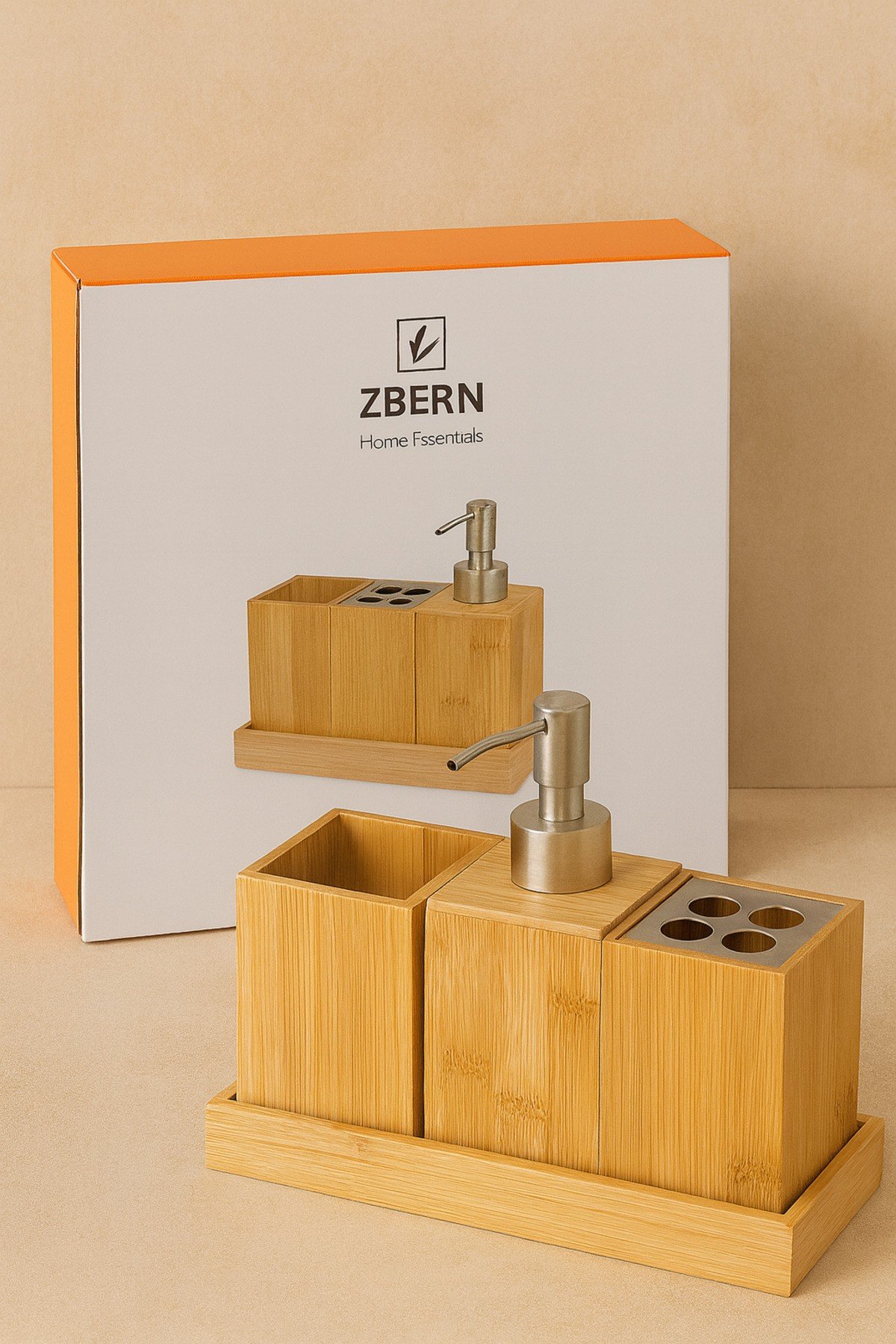 Bambu Ağacından 4 Parça Sabunluk Banyo Seti | Doğal Ahşap Banyo Aksesuar Seti | Standlı