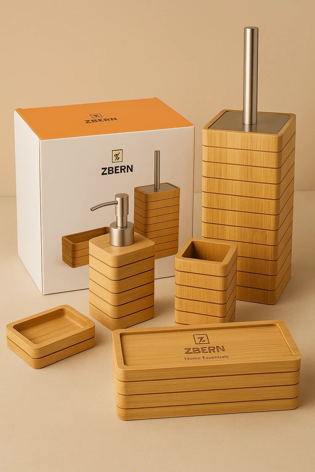 Bambu Ağacından 5 Parça Banyo Seti | Doğal Ahşap Set | Premium Tasarım