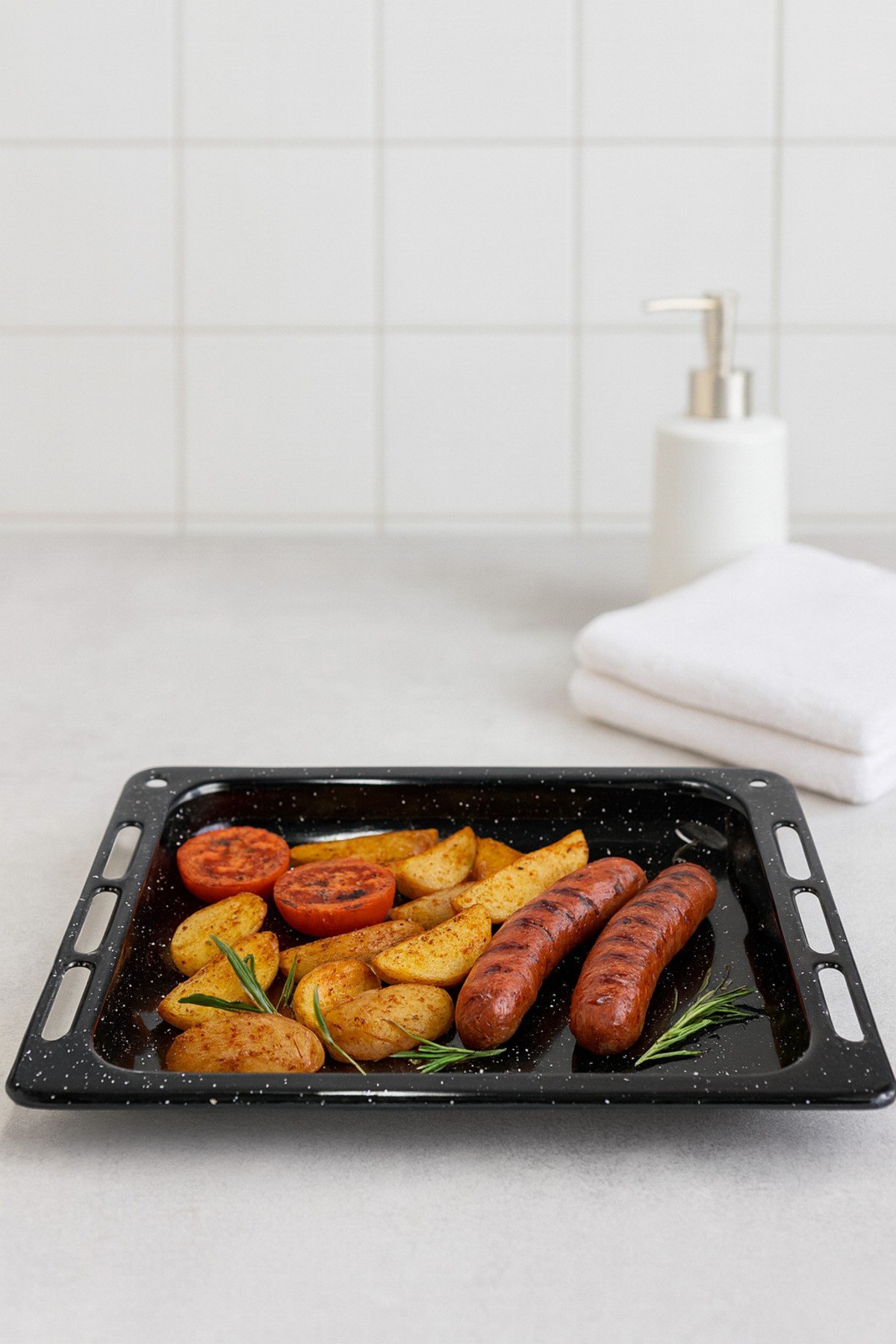 Emaye Fırın Tepsisi Dekorlu 42×34 Cm | Büyük Boy Emaye Tepsi | Fırın Pişirme ve Servis Tepsisi