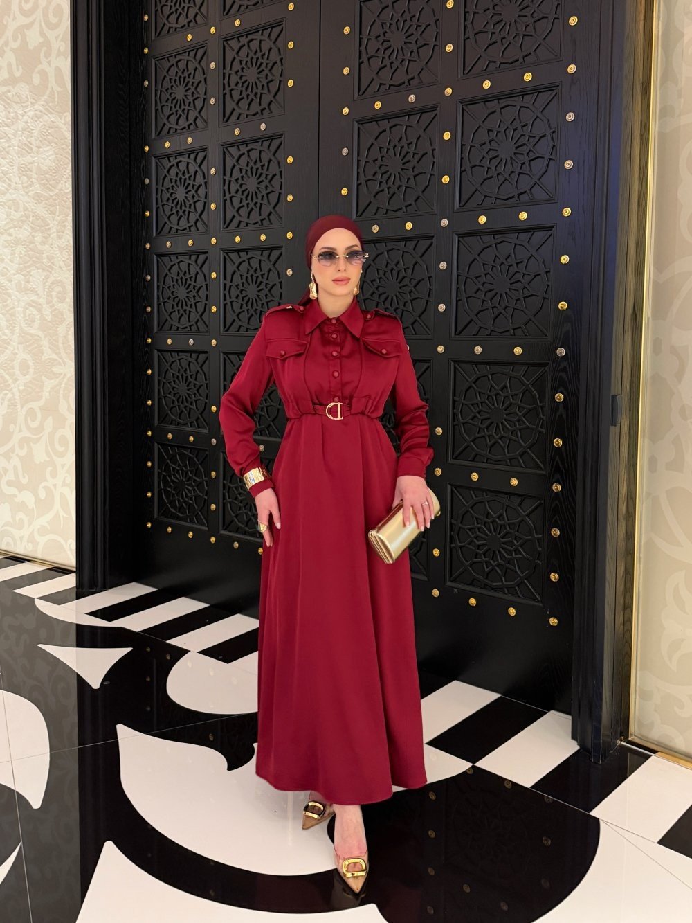Ülkü Elbise Saks Bordo