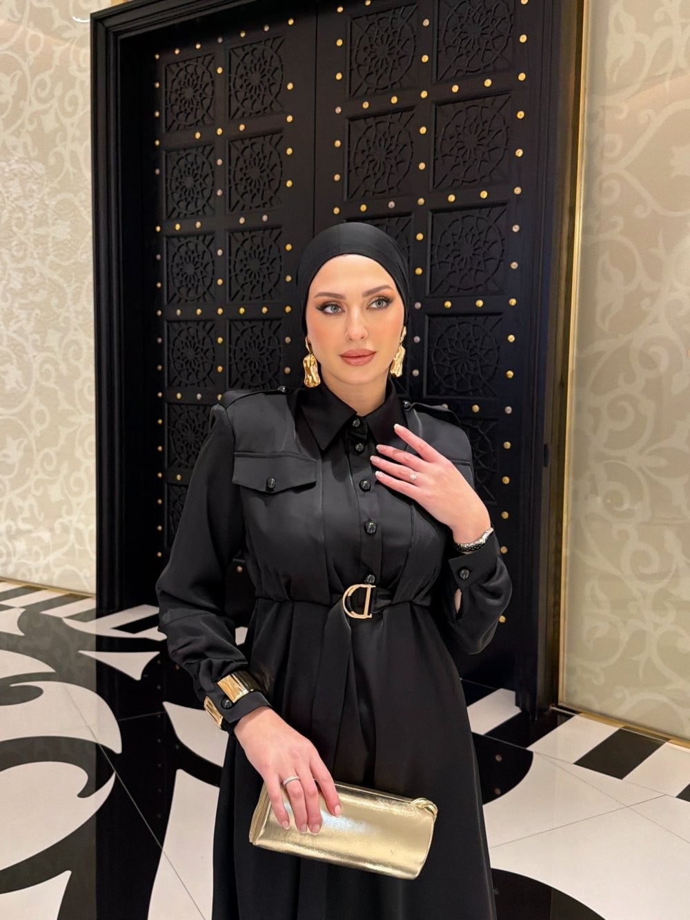 Ülkü Elbise Saks Siyah