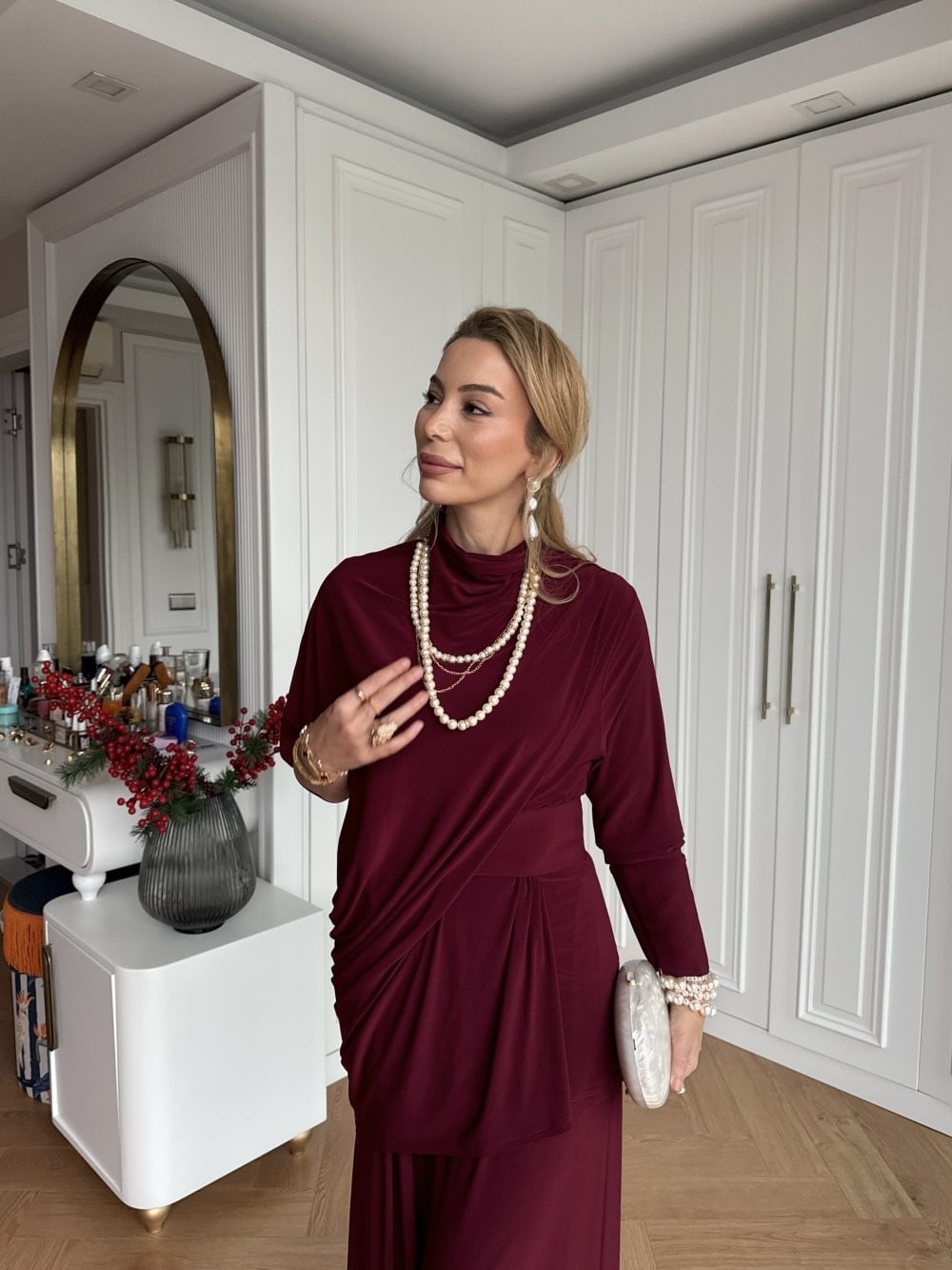 Yonca Pantolon Takım Bordo