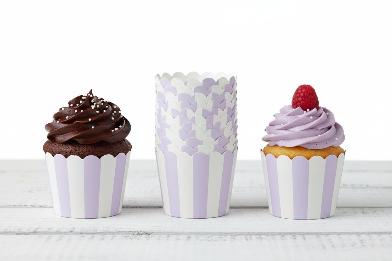 25'li Pastel Mor Çizgili Cupcake Kek Kapsülü