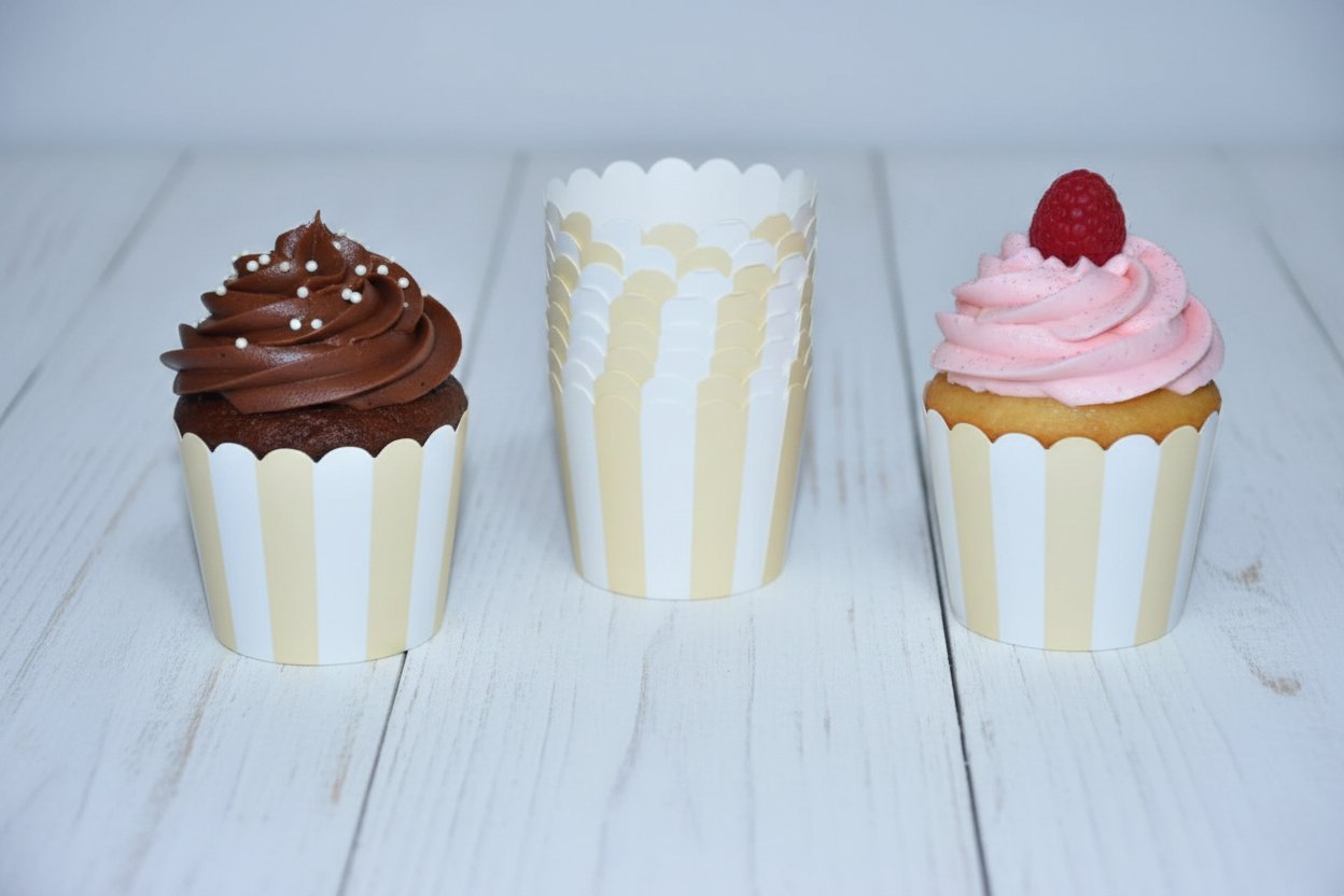 25'li Pastel Sarı Çizgili Cupcake Kek Kapsülü