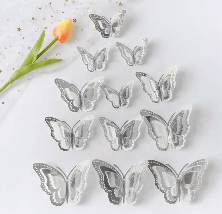 3d Gümüş Kelebek Süs (10 Adet)