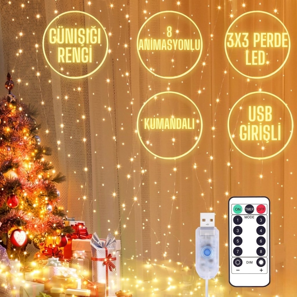 3X3 Günışığı Perde Led 8 Animasyonlu 