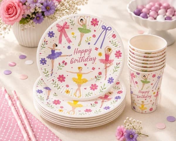 Balerin Temalı Tabak Bardak Set 8 Li