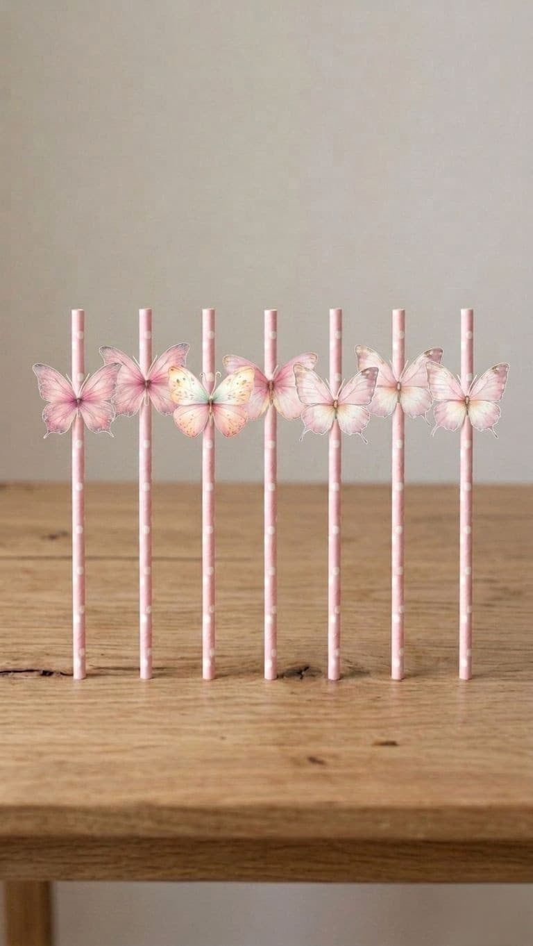 Kelebek Temalı Pipet (8 Adet)