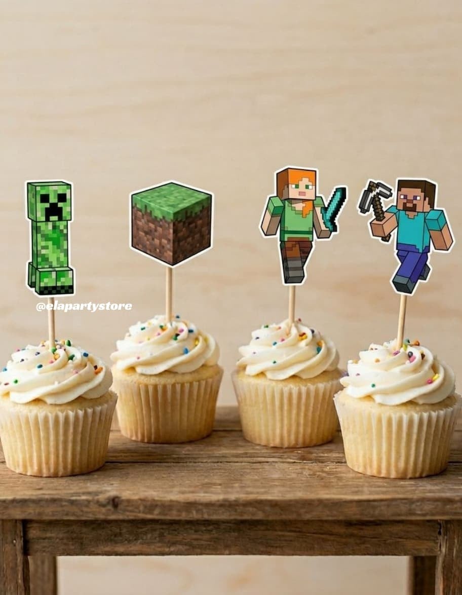 Minecraft Temalı Kürdan Süs Topper (8 Adet)