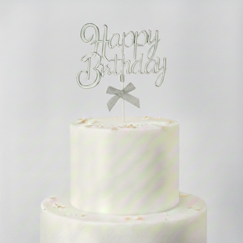 Pasta Çubuk Süs Happy Birthday Gümüş 
