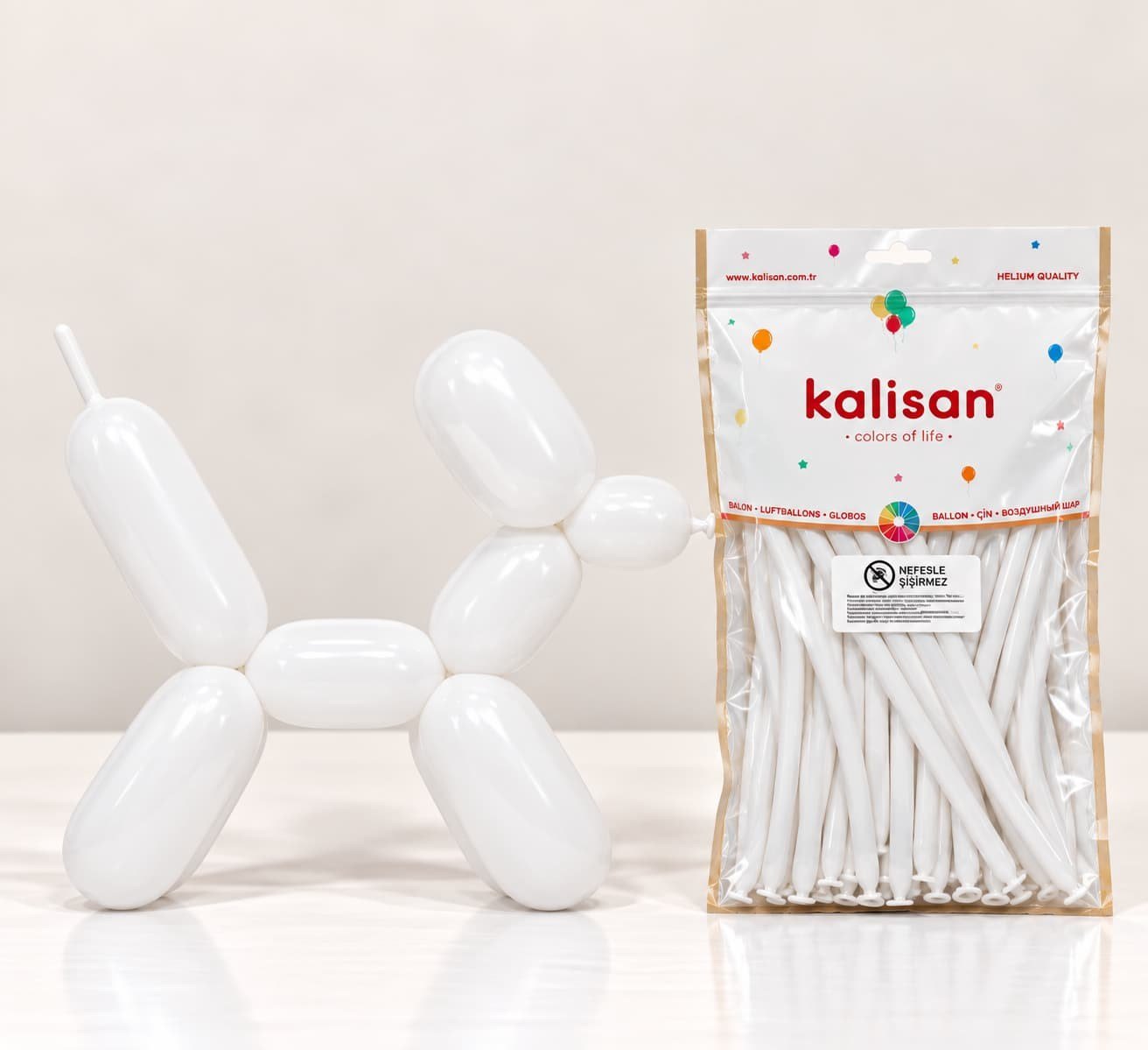 Pastel White Sosis Balon (5 Adet)