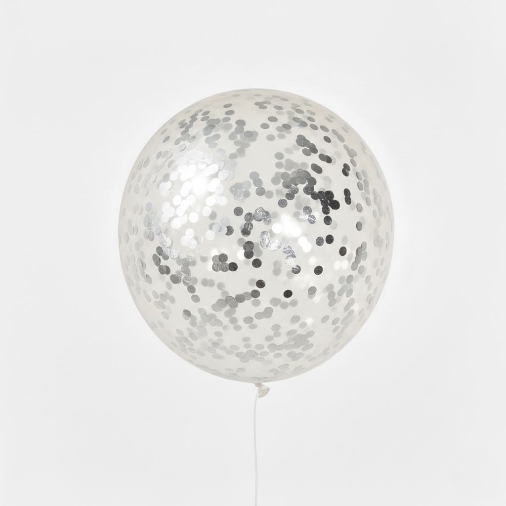 Şeffaf Gümüş Konfetili Balon 10'lu