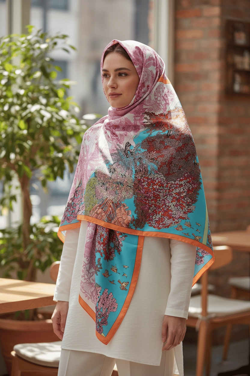 ✨ %100 Saf İpek Twill Eşarp - Özel Tasarım Tok Duruşlu ✨90x90