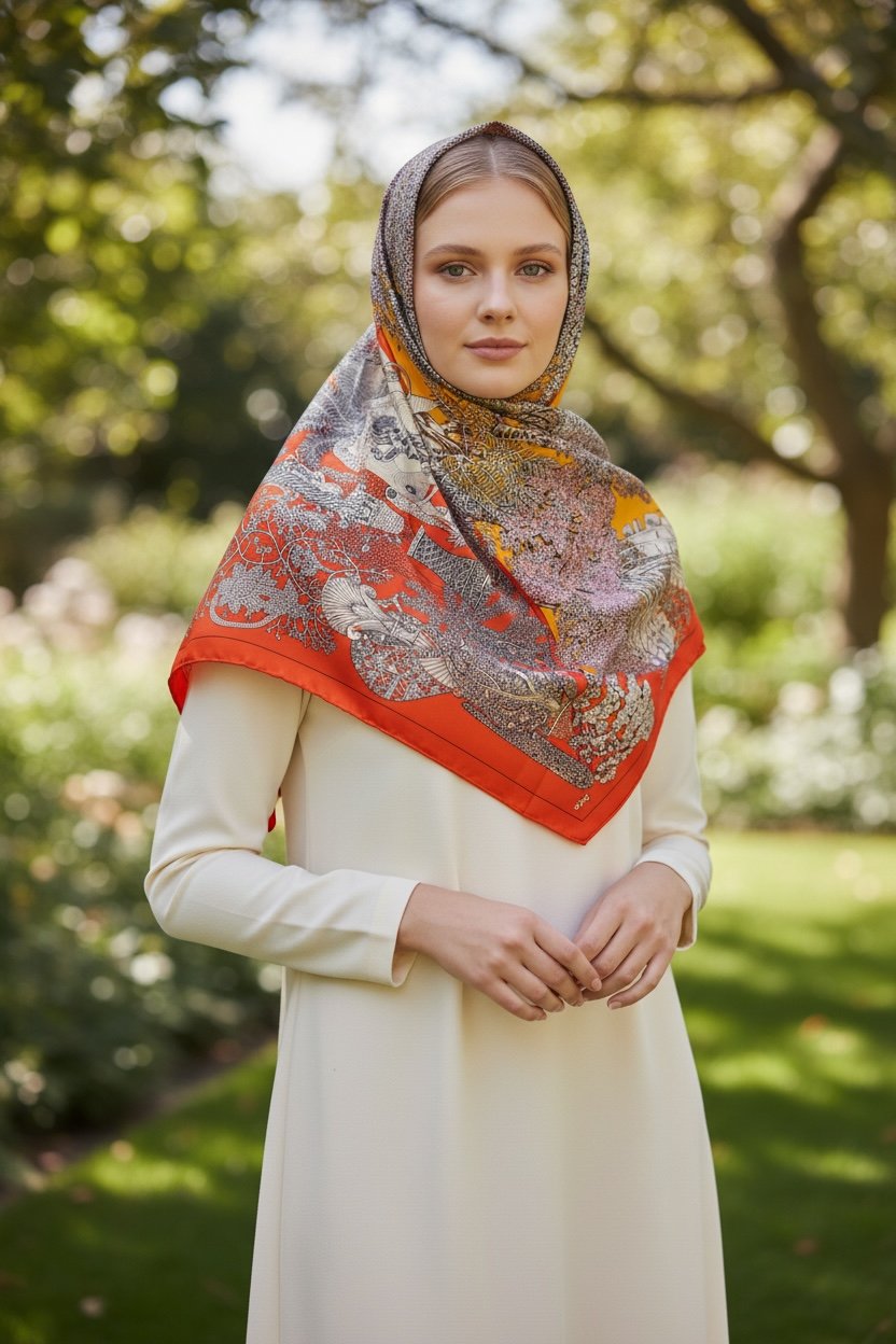 ✨ %100 Saf İpek Twill Eşarp - Özel Tasarım Tok Duruşlu ✨90x90