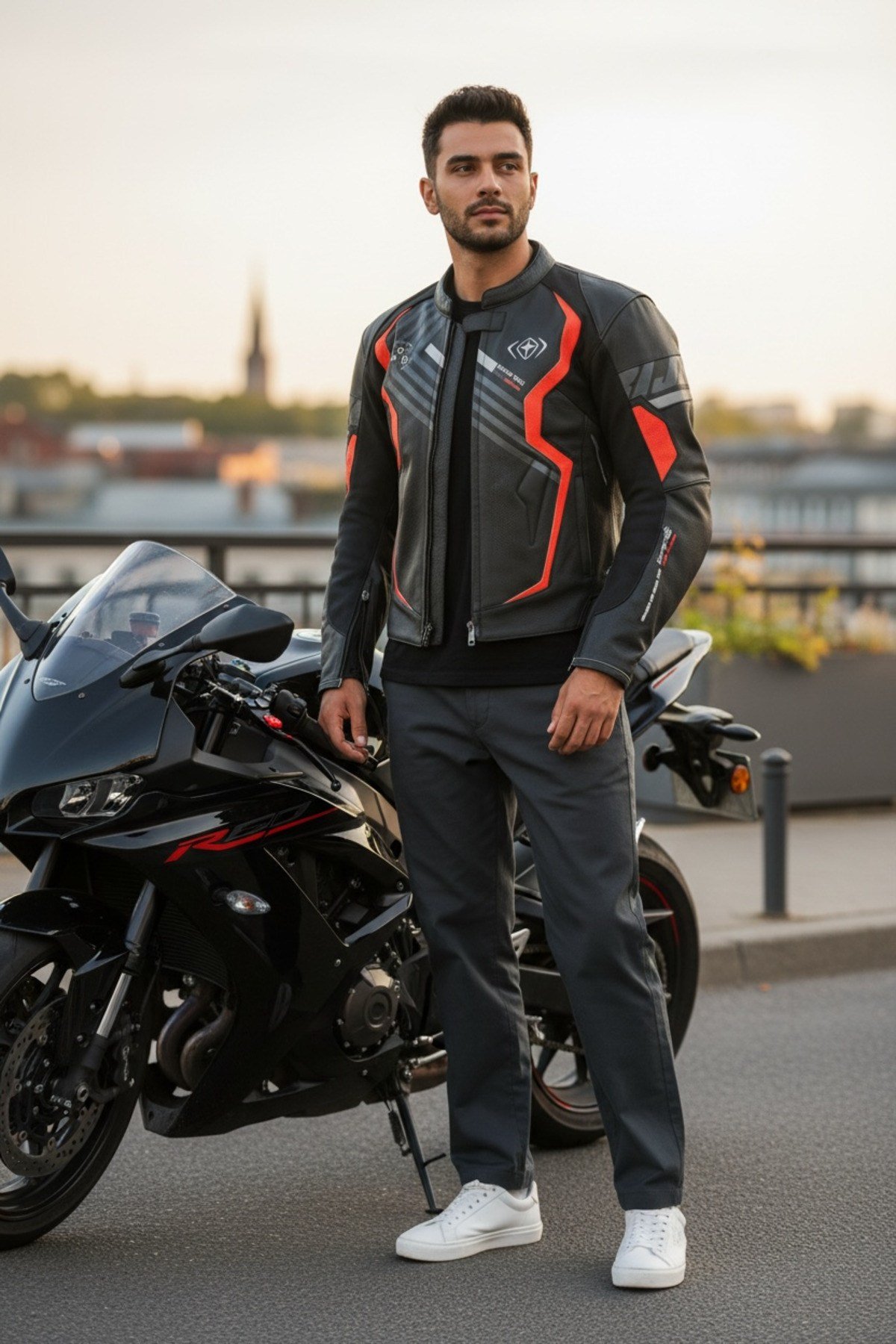 m1..Racing Deri CE LEVEL 1 Korumalı motosiklet montu