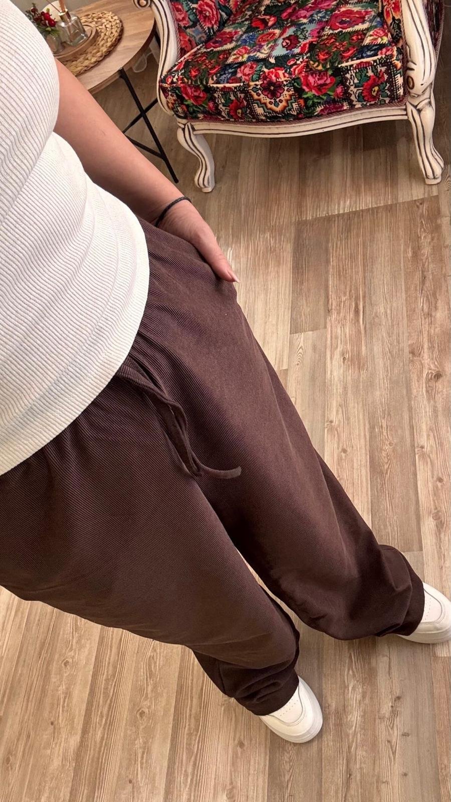 Kahve Örme İnce Kemer Pantolon