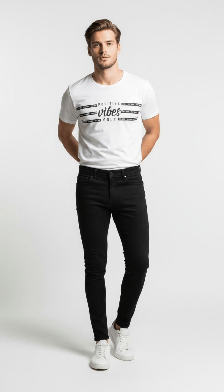Erkek Slogan Baskılı Modern Günlük T-Shirt