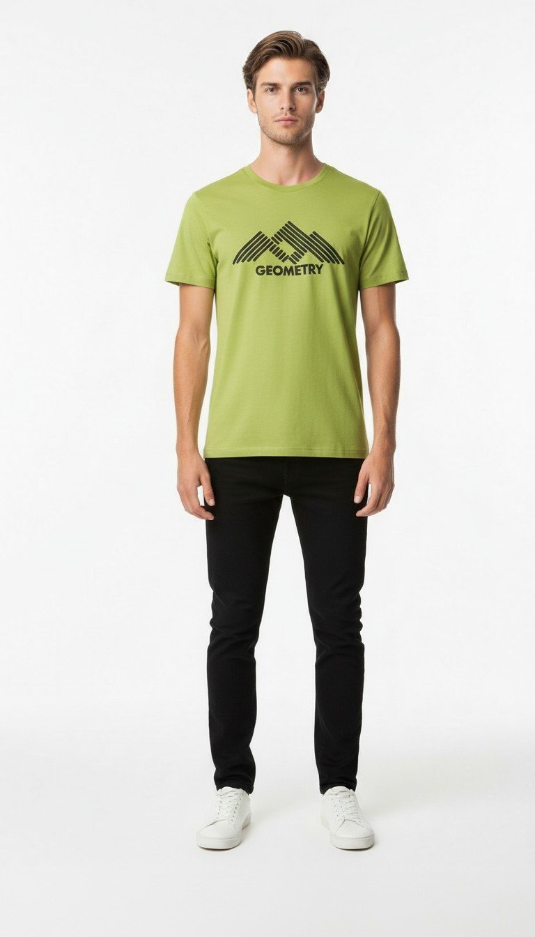 Erkek Urban Geometry Baskılı Slim Fit Günlük Tişört