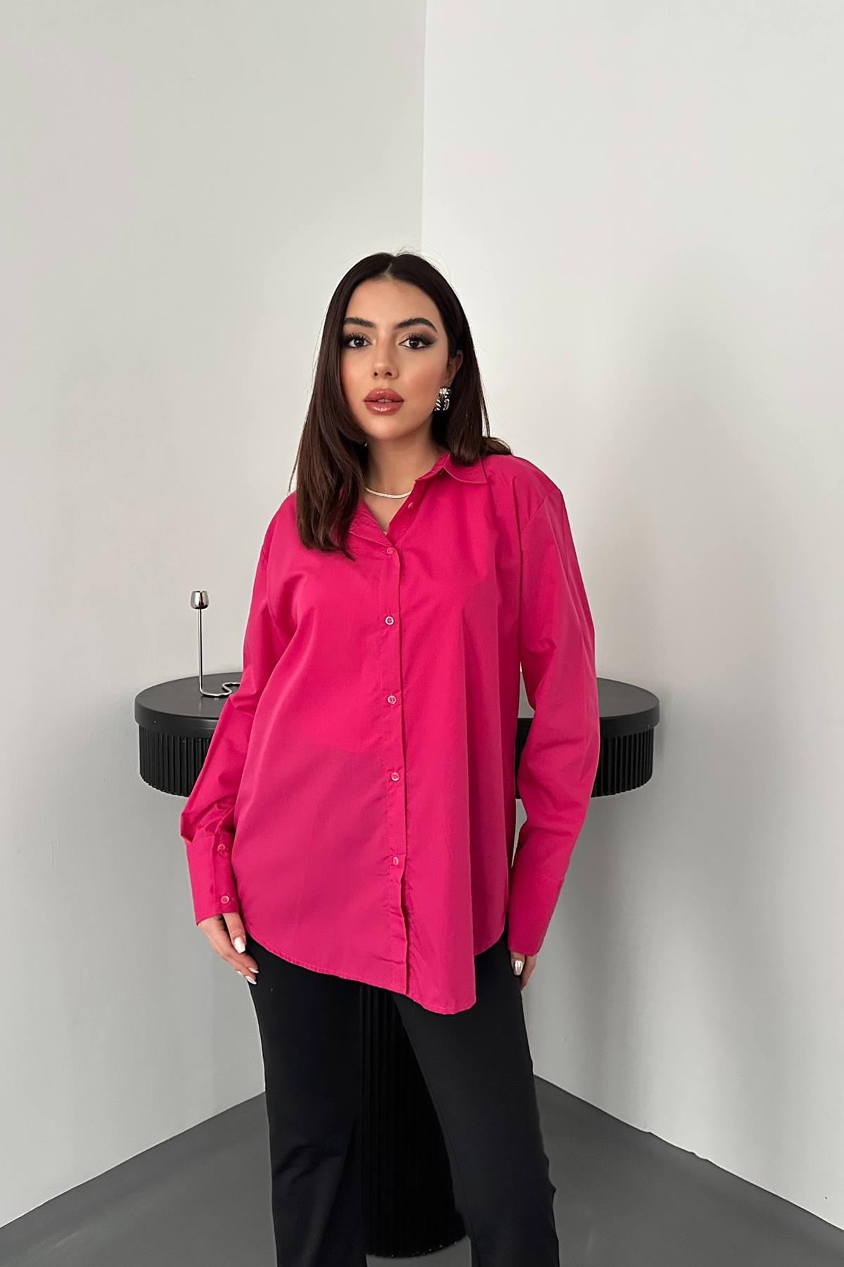 Toptan Fuşya Poplin Gömlek