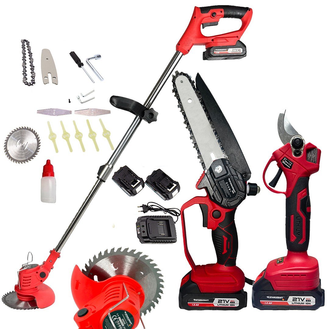 STAHLKRAFT STH 9981 3'lü set Akülü Dal Budama Testeresi + Makas + Tırpan set