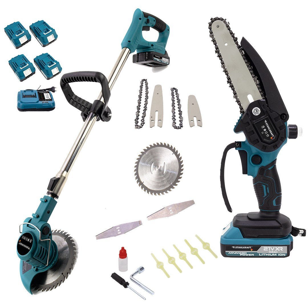 STAHLKRAFT STH 9983 2'li set 4 batarya Akülü Dal Budama Testeresi + Tırpan set