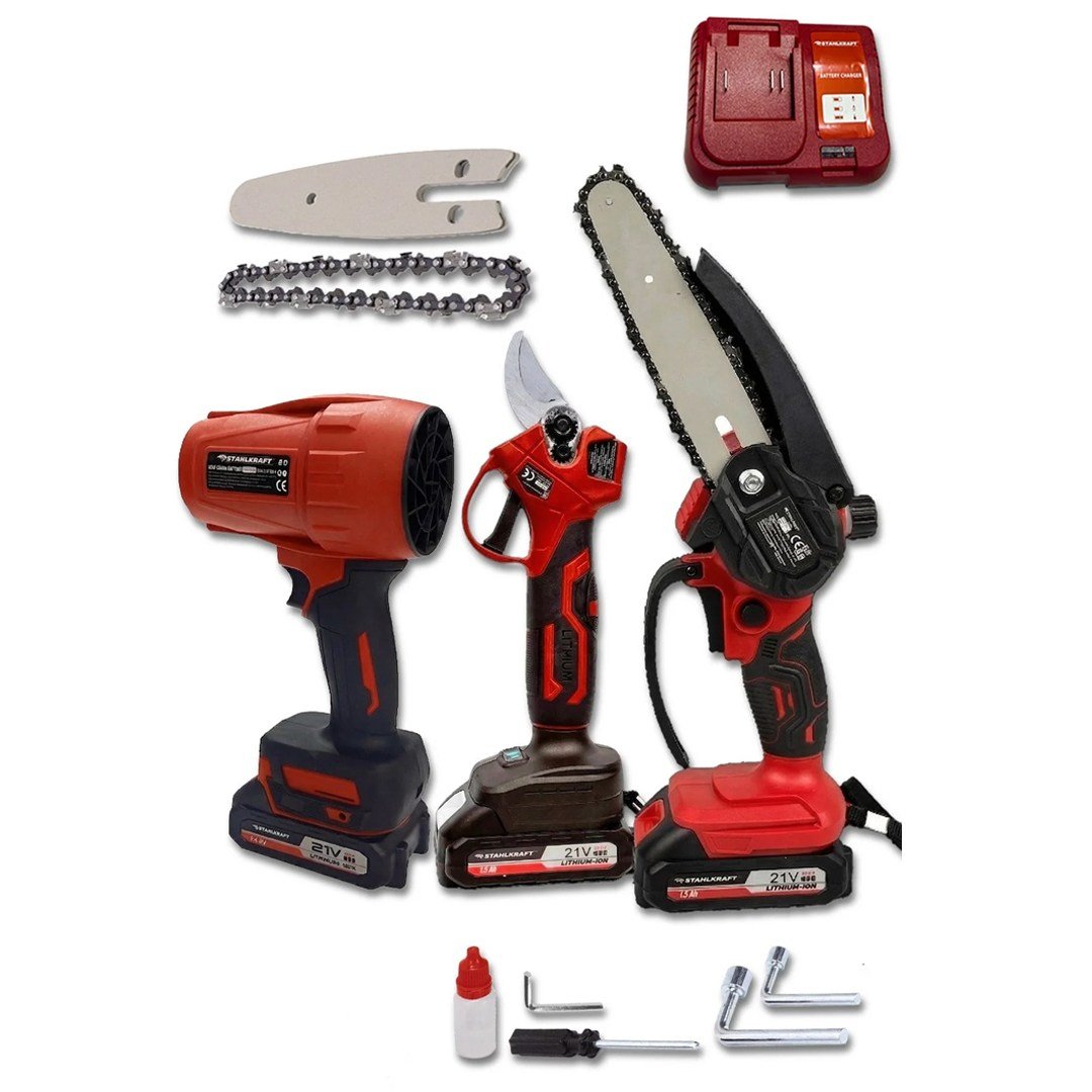 STAHLKRAFT STH 9984 3 lü set Akülü Dal Budama + Makas + Hava Üfleme