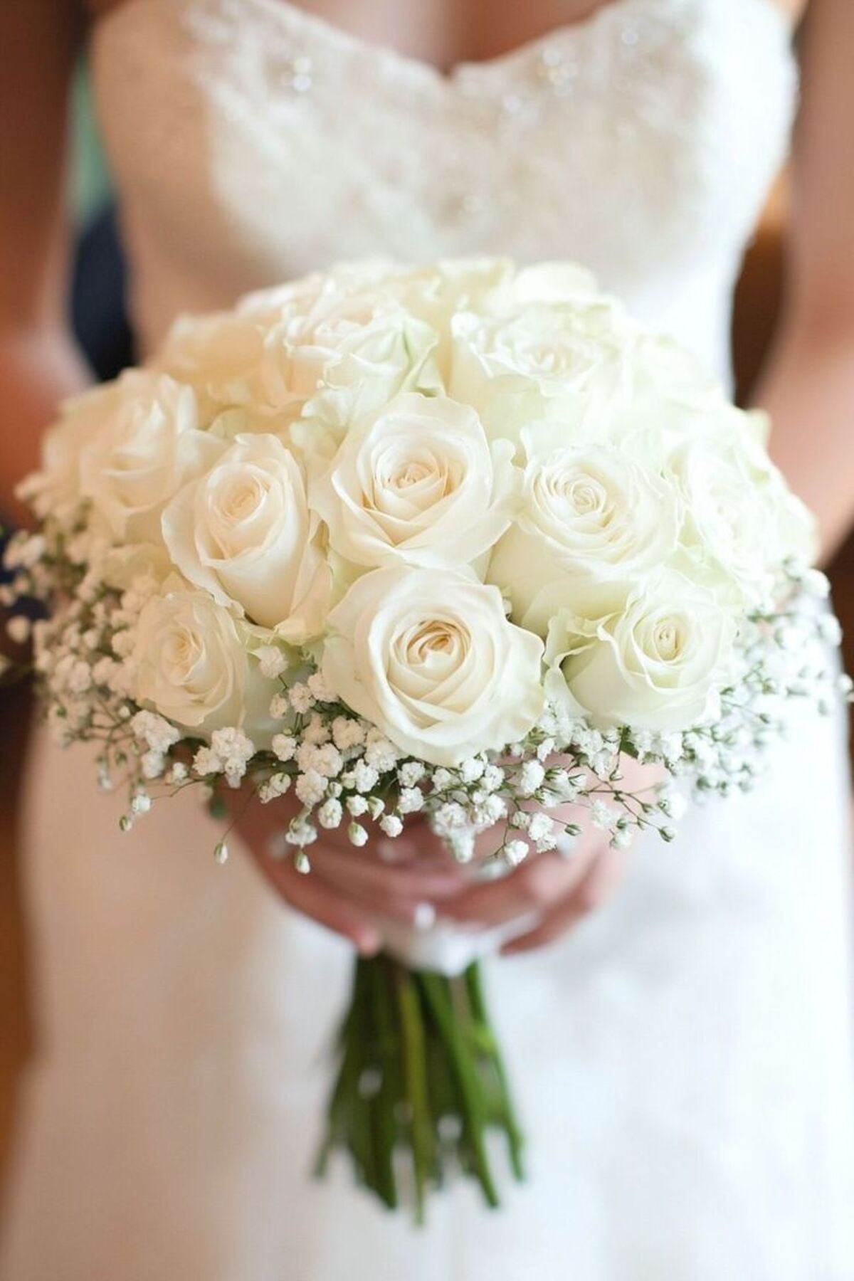 Baby Breath With White Roses