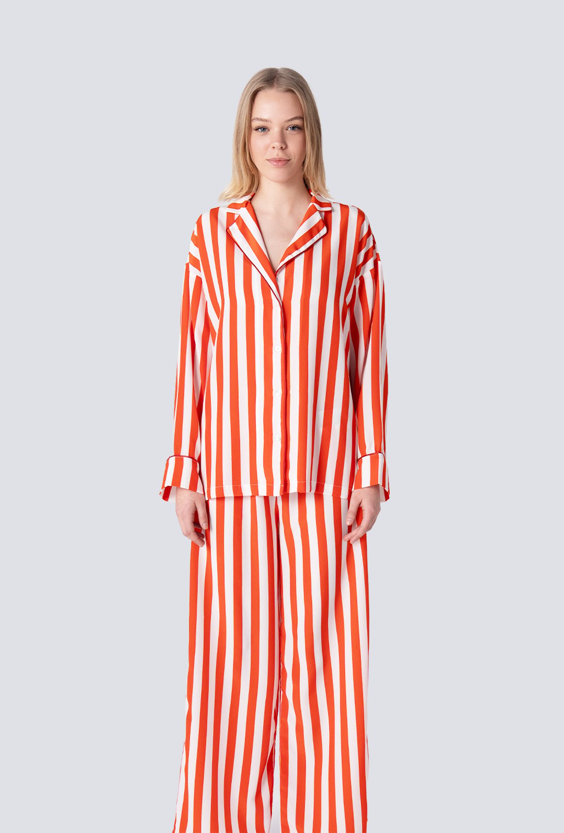 Çizgili Pijama Takımı Kırmızı